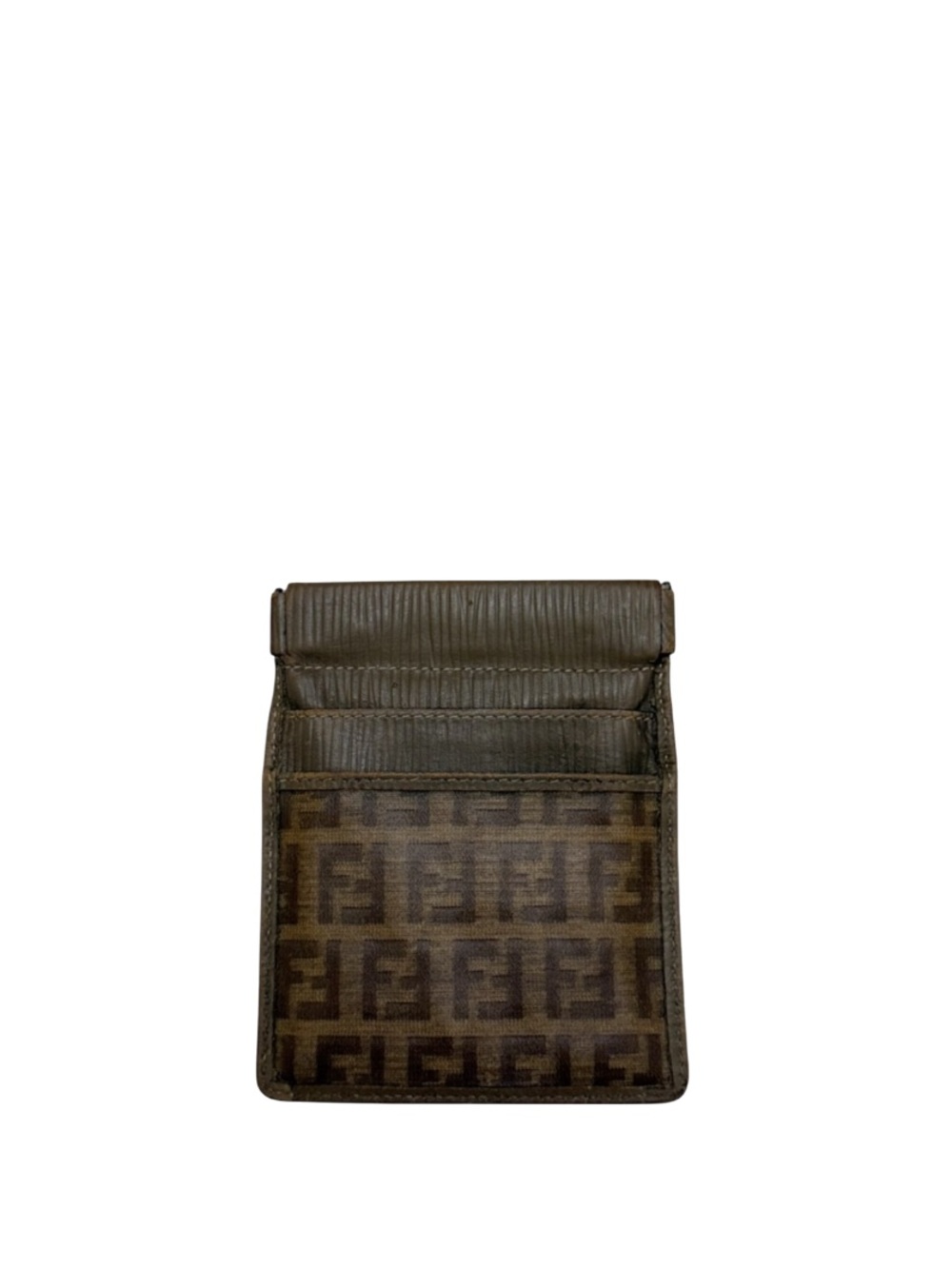 FENDI - BROWN TAN CRYSTAL MONOGRAM FF ZUCCA CARDHOLDER WALLET